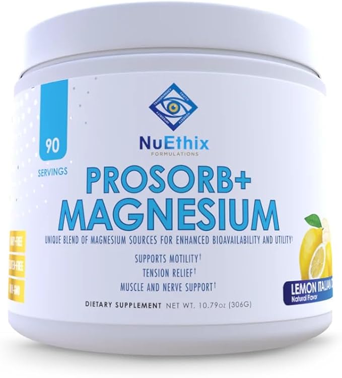 NuEthix Formulations Prosorb+ Magnesium Dietary Supplement 200mg Magnesium Blend to Support Physical &amp Mental Wellness Vitamin C Dairy-Free Gluten Free &amp Non-GMO Lemon Italian Ice 90 Se
