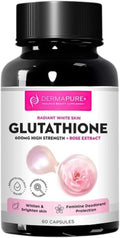 Dermapure Glutathione Whitening Pills 2-in-1 600mg with Rose Oil Extract – Skin Lightening &amp Deodorant Supplement - Dark Spots Acne Scars &amp Hyperpigmentation – Made in USA 60 Capsules (1 Pa