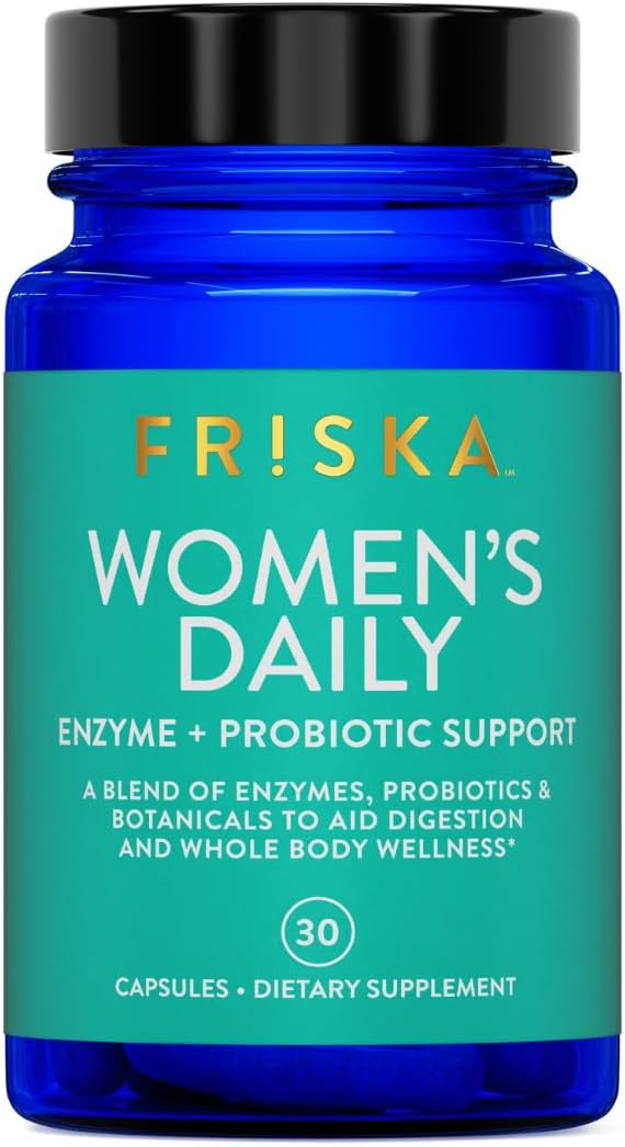 FRISKA Women’s Daily Digestive Enzyme and Probiotics Supplement Advanced Natural Support for Female Digestive Health Fights Bloating Eases Digestion Supports Nutrient Absorption 30 Capsules
