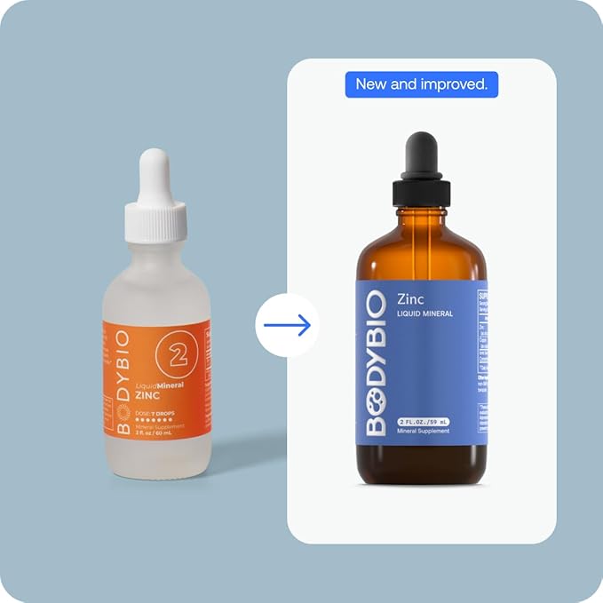 BodyBio Ionic Liquid Zinc Drops 2 oz | Immune Health &amp Cell Repair | Antioxidant | Ultimate Absorption | No Additives | Concentrated Liquid Zinc Supplement for Adults &amp Kids