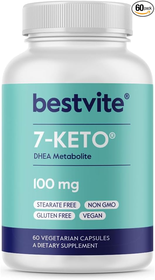 BESTVITE 7-Keto 100mg DHEA (60 Vegetarian Capsules) - No Stearates - Vegan - Non GMO - Gluten Free - Supports Energy Metabolism* - Easy to Swallow Capsules