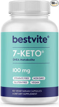 BESTVITE 7-Keto 100mg DHEA (60 Vegetarian Capsules) - No Stearates - Vegan - Non GMO - Gluten Free - Supports Energy Metabolism* - Easy to Swallow Capsules