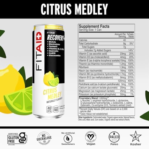 FITAID Recovery Post-Workout Drink Variety Pack Mix of Creatine Caffeine Free and Zero Sugar Nautrally Sweetened 100% Clean Vegan Keto-Friendly 4 Flavors (Pack of 24) - Packaging May Vary