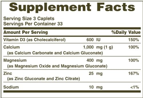 Nature's Bounty Calcium Magnesium Zinc 100 Count Pack of 6