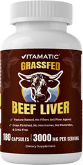 Vitamatic Grass-Fed Beef Liver 180 Capsules – Freeze-Dried Non-GMO Bovine Liver Supplement – Pasture-Raised Glandular-Based Formula