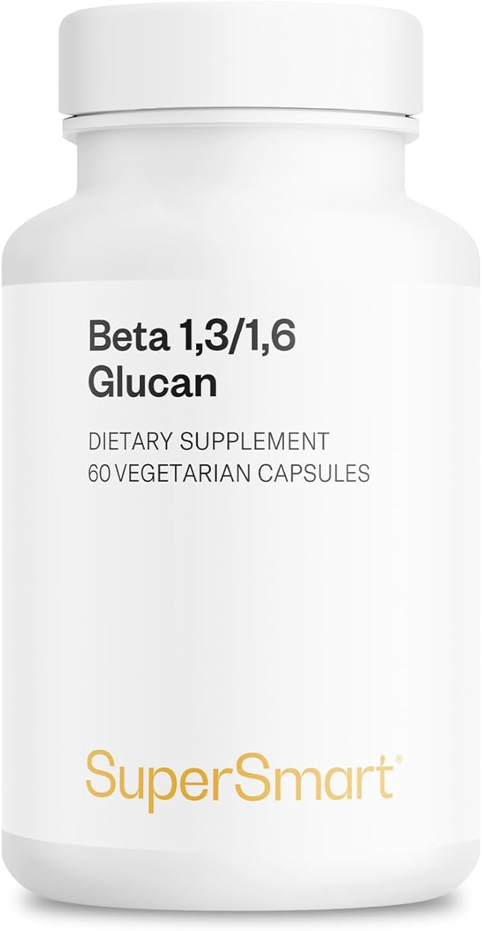 Supersmart - Beta Glucan Supplement 250mg per Day (High Strength) - Beta 1.3/1.6 Glucans - Saccharomyces Cerevisiae Extract | Non-GMO &amp Gluten Free - 60 Vegetarian Capsules