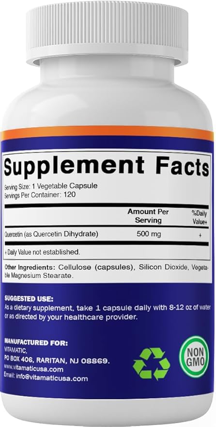 Vitamatic 3 Pack Quercetin 500 mg 120 Vegetarian Capsules (Non-GMO Gluten Free Vegan) - Supports Cardiovascular Health