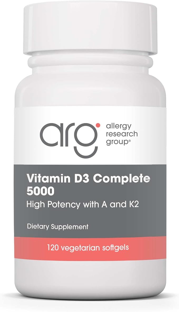 Allergy Research Group Vitamin D3 Complete 5000 - Delivers 125 mcg Vitamin D3 - with Vitamin A &amp K2 - Supports Bone Strength Immune Balance &amp Healthy Mindset - 120 Servings - 120 Capsules