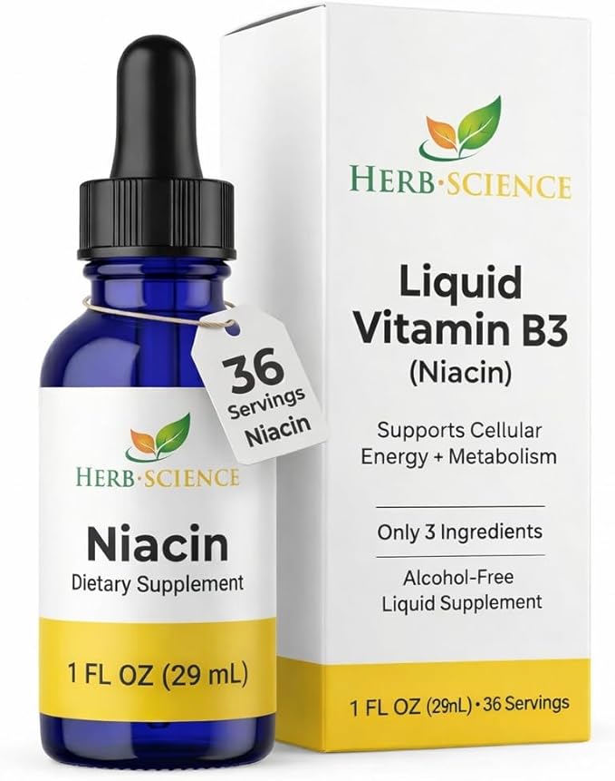 Liquid Vitamin B3 (Niacin) Drops 1 fl oz (36 Servings) – Liquid Niacin Supplement for Cellular Energy &amp Metabolism Support Alcohol-Free Cobalt Blue Glass Bottle