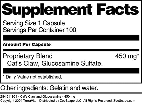 Cat's Claw and Glucosamine - 450 mg (100 Capsules ZIN: 511964) - 3 Pack