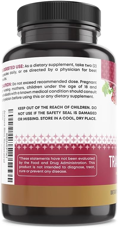 Ancient Bliss Resveratrol Powerful Antioxidant Supplement with Green Tea Grape Seed Extract for Healthy Aging for Men &amp Women