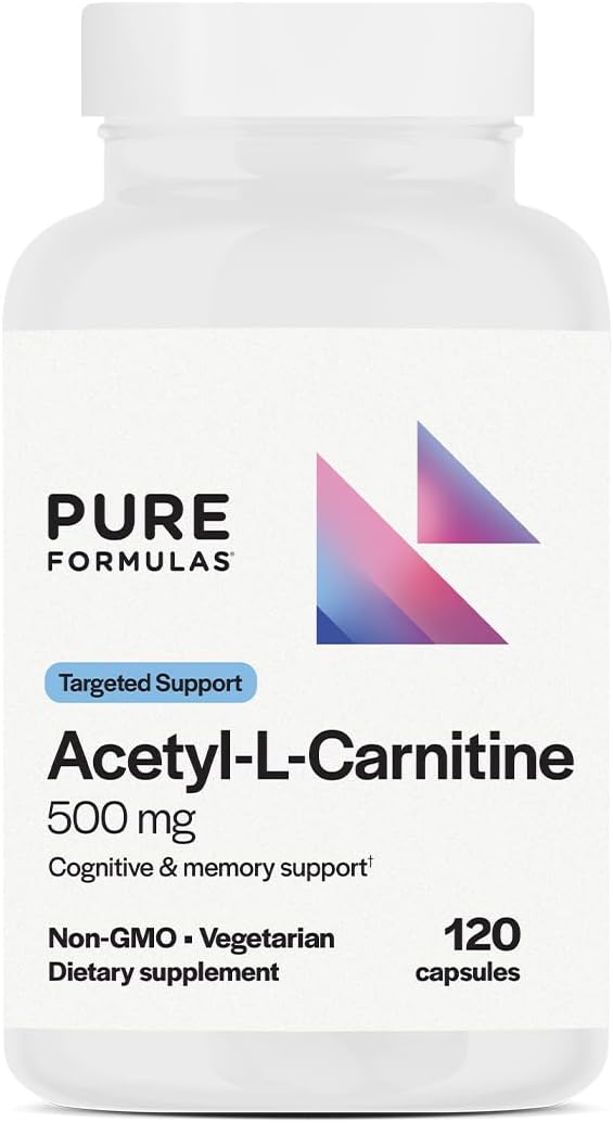 PureFormulas Acetyl L-Carnitine Cognitive &amp Memory Support L Carnitine Supplement for Brain Focus &amp Calmness Alcar 500mg Dairy Free Non-GMO 120 Vegetarian Capsules