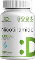 Vitamin B3 Nicotinamide 1000mg Per Serving – 500 Capsules Flush Free Niacin Essential B3 – Supports Healthy Skin &amp Energy Production – Non-GMO