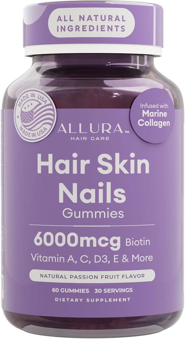 Hair Skin and Nails Vitamins for Women – Extra Strength 6000mcg Biotin Hair Gummies with Marine Collagen Vitamin E A C &amp PABA for Hair Growth Healthy Skin &amp Nails – Made in US Passion Fru