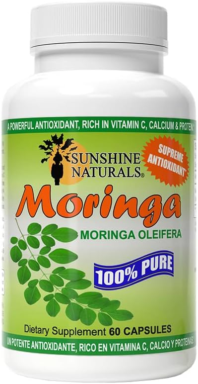 Sunshine Naturals Moringa Dietary Supplement. Immune System Aid Energy Booster Antioxidant Support and Nutrient-Rich Superfood. Promotes Digestion and Heart Health. 120 Capsules. Pack of 2