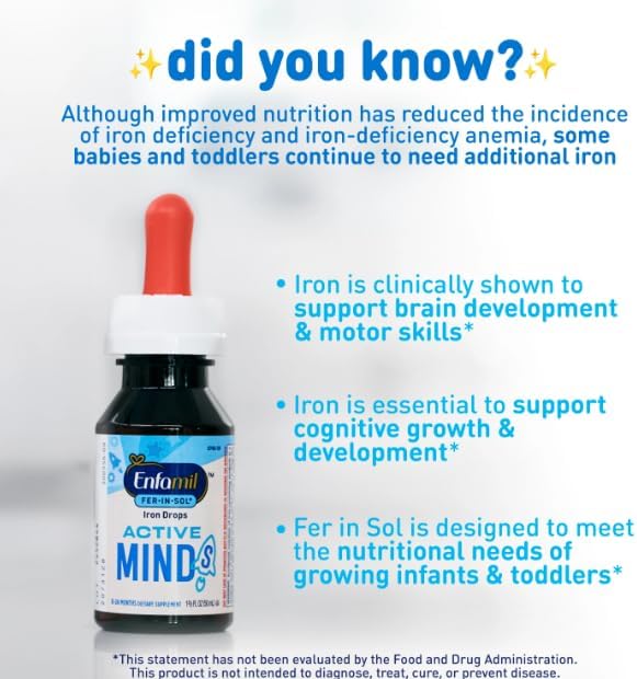 Enfamil Fer-in-Sol Iron Supplement Drops for Infants &amp Toddlers 15 mg 1.67 fl oz (50 ml) (Pack of 2)