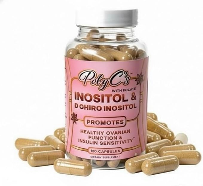 POLYC'S Inositol Supplement for Women - Myo-Inositol &amp D-Chiro Inositol Capsules 40:1 Ratio Hormone Balance Aid and Women's Menstrual Health Ovarian &amp Ovulation Support Vegan 120 Capsules