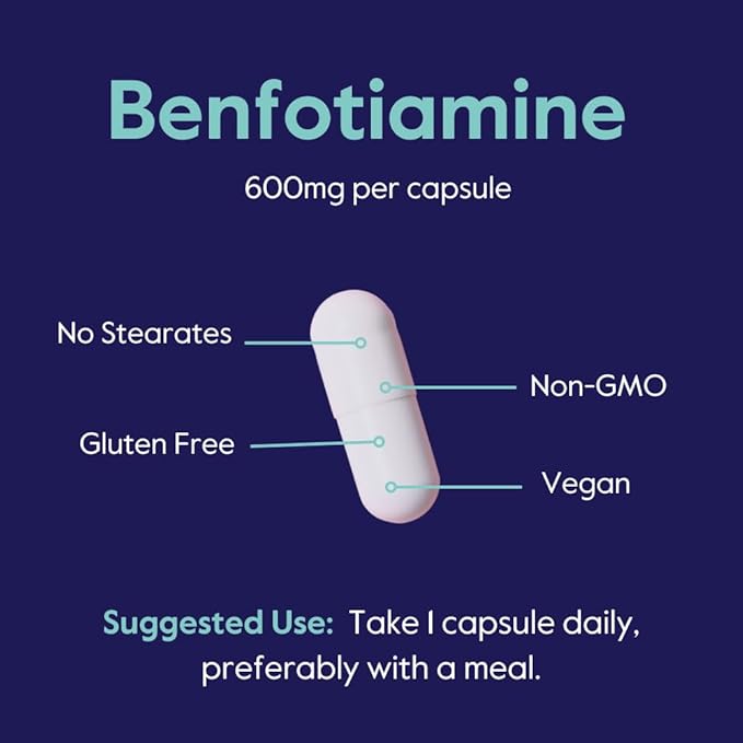 BESTVITE Ultra Benfotiamine 600mg per Capsule (60 Vegetarian Capsules) No Stearates - No Silicon Dioxide - Vegan - Non GMO - Gluten Free - Maximum Strength Benfotiamine