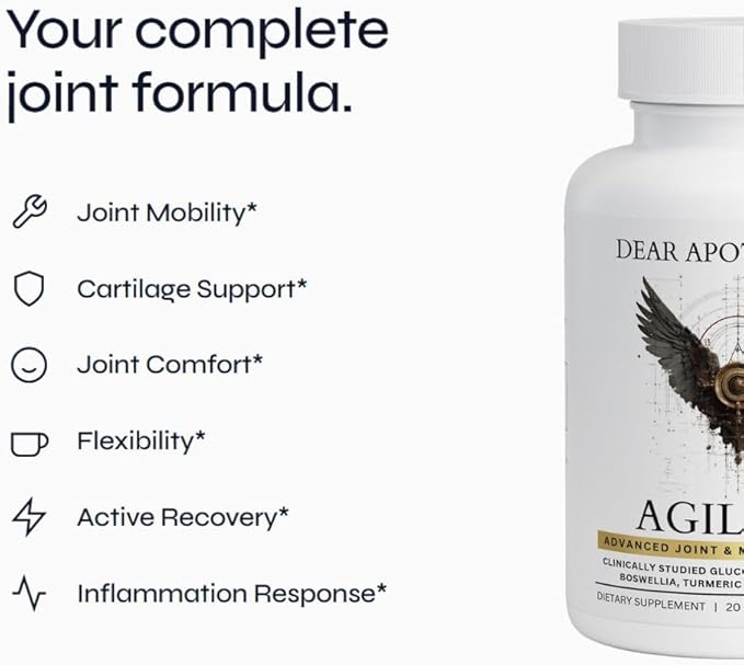 Agility+ Glucosamine Chondroitin Supplement - 1500mg Glucosamine Boswellia Turmeric MSM - Joint Support for Men &amp Women - Non-GMO Gluten Free - 60 Capsules