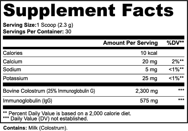 Grass-Fed Bovine Colostrum Powder | 2300mg 25% IgG | Immune &amp Gut Support Athletic Recovery | Non-GMO Gluten-Free Lab-Tested