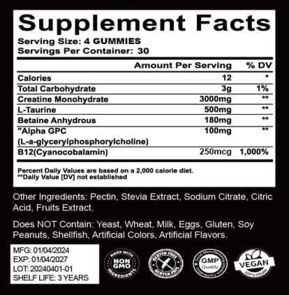 Creatine Monohydrate Gummies for Muscle Support – 90 Chewable Fruit Flavored Softgels Sugar-Free Post-Workout Recovery Vegan-Friendly &amp Gluten-Free Supplement