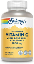 SOLARAY Vitamin C w/Rose HIPS &amp Acerola | 1000mg | Two-Stage Timed-Release Healthy Immune Function Skin Hair &amp Nails Support | Non-GMO | 250ct