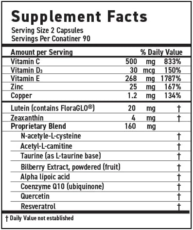 MaxiVision Ocular Formula - AREDS2 - Eye Vitamins &amp Multivitamin - Lutein and Zeaxanthin - 180 Capsules