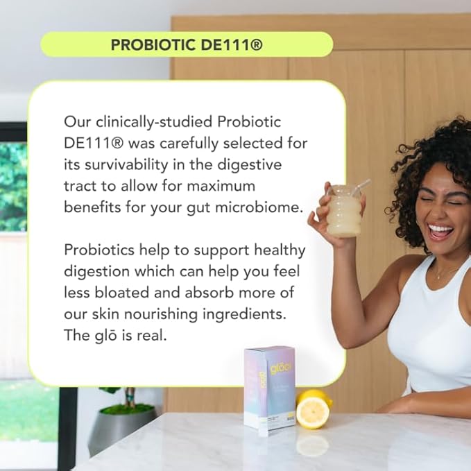 Gloci Skin + Gut - Probiotic DE111 - Hyaluronic Acid Magnesium Vitamin C Zinc Coconut Water Powder - Clinically Studied Probiotic for Radiant Skin Gut Health Hydration - 30 Count