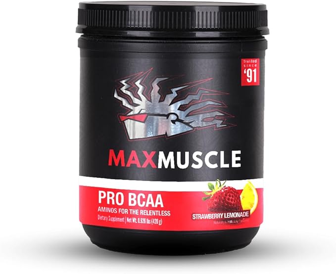 Max Muscle Pro BCAA Aminos for The Relentless 7G BCAA Post Workout Muscle Recovery (Strawberry Lemonade)