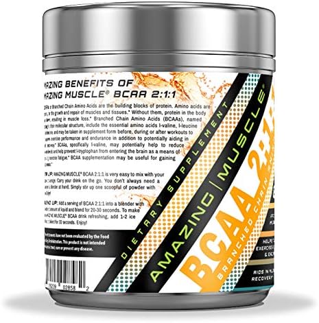 Amazing Muscle BCAA 2:1:1 Branched Chain Amino Acids Supplement | 6000 Mg Per Serving | Pineapple Flavor | 60 Servings