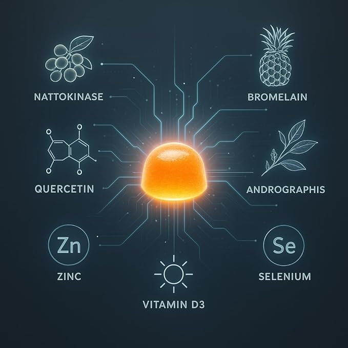 Spike Protein Detox Gummies - Nattokinase Bromelain Quercetin EGCG Curcumin Dandelion Root Andrographis Zinc Vitamin D3 Selenium Fisetin Proteolytic Enzyme for Fibrinolytic Foreign Protein Cleanse