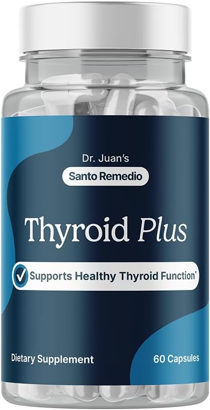 Santo Remedio Thyroid Plus by Dr. Juan Rivera Thyroid Health Support Supplement with Vitamin B12 Iodine Selenium Zinc Copper &amp L-Tyrosine 60 Capsules 30 Servings