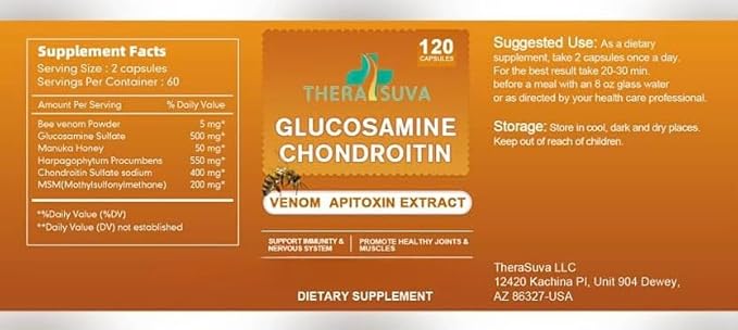 Glucosamine Chondroitin Complex with Raw Honey &amp Bee Venom – Natural Joint Support Mobility &amp Flexibility Supplement 2 Month Supply 120 Softgels