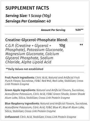 Metabolic Nutrition CGP Creatine Glycerol Phosphate 100% Micronized Creatine Powder Pre Intra Post Workout Supplement Green Apple 400 Grams (40 Servings)