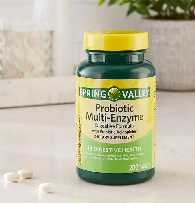 Spring Valley Probiotic Multi-Enzyme Digestive Formula Tablets 200 ct + Daily Supplement Tracker Sticker