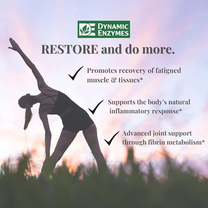 Restore ACTIV Systemic Enzymes – Acid-Resistant Serrapeptase 90000 SPU + Nattokinase 400 FU – Protease Blend for Muscle Joint &amp Tissue Support – Supports Healthy Circulation – 90 Veg Caps