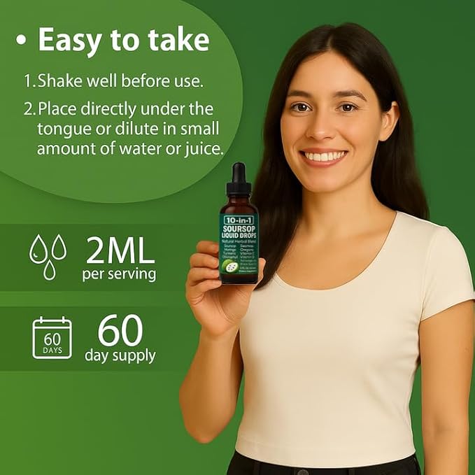 QIZFYZZ Soursop Natural Drops 10-in-1 Soursop Extract Drops with Sea Moss Moringa Turmeric Black Seed Oil Oregano Ashwagandha Immune Support | Improving Gut Health | Heart Health 2 Fl Oz (2)