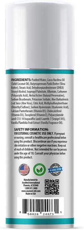 AnuMed International Anu-DHEA - All Natural Bioidentical DHEA 20mg Cream (Dehydroepiandrosterone) with Hyaluronic Acid Vitamin B6 Essential Oils and Herbs. 3.4oz