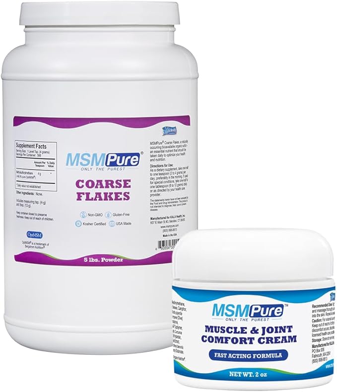 KALA HEALTH MSMPure Coarse Flakes 5 lb and Muscle &amp Joint Cream 2 oz Bundle