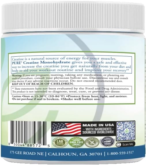 PURE® Creatine Monohydrate Powder - 300g 60 Servings Unflavored Micronized Creatine for Muscle Growth Strength &amp Recovery - 5g Per Serving - Lab Tested Non-GMO Made in USA