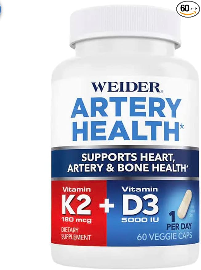 Artery Health for Heart Immune and Bone Support with Vitamin K2 (180mcg) &amp Vitamin D3 (5000iu) 60 Veggie Capsules