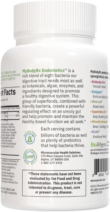 Endobiotics Gut Support Supplement - Rich Blend of Eight Beneficial Bacteria for Optimal Digestive Health-90 Capsules 6pk