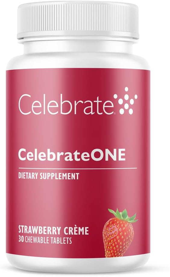 Celebrate Vitamins CelebrateONE Chewables Iron Free - Once Daily Bariatric Multivitamin Essential Vitamins &amp Minerals - Gastric Bypass &amp Sleeve Gastrectomy Supplement - Strawberry Creme (30