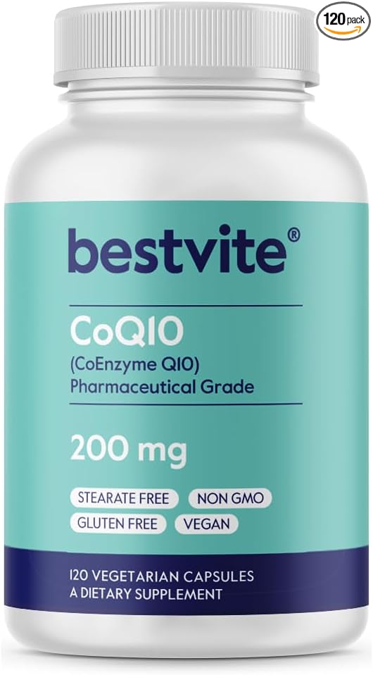 BESTVITE CoQ10 200mg (120 Vegetarian Capsules) Naturally Fermented - No Stearates - Vegan - Gluten Free - Non GMO