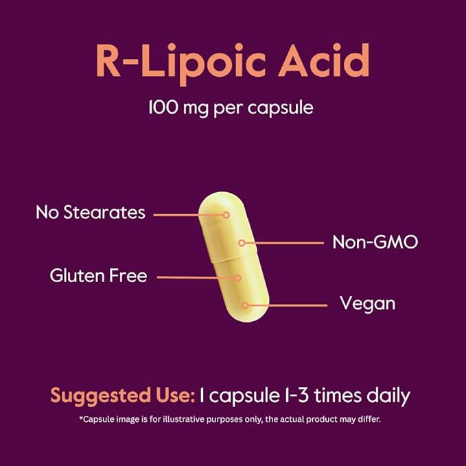 BESTVITE R-Lipoic Acid 100mg Stabilized with Bio-Enhanced® Na-RLA (120 Vegetarian Capsules) No Stearates - No Flow Agents - Vegan - Non-GMO - Gluten Free