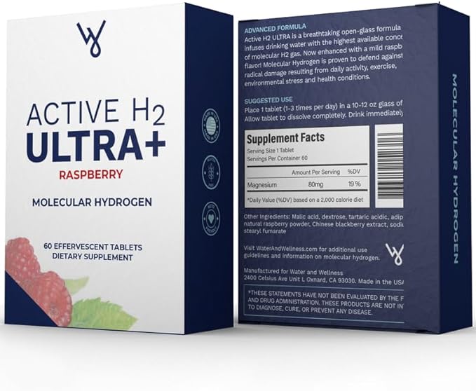 Active H2 Ultra+ Hydrogen Water Tablet Natural Raspberry. Supports Overall Well-Being with Benefits of Molecular Hydrogen 60 Servings