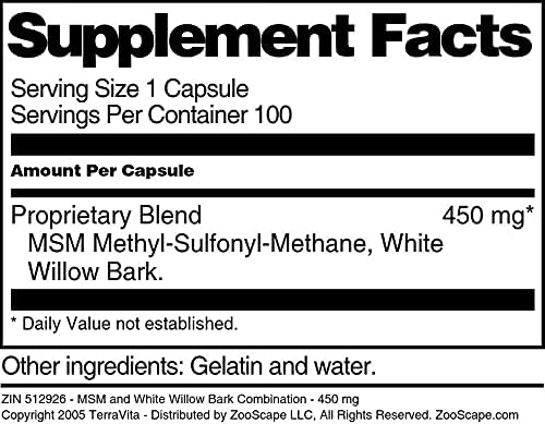 MSM and White Willow Bark Combination - 450 mg (100 Capsules ZIN: 512926) - 3 Pack