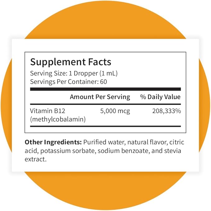Pattern Wellness Vitamin B12 5000 mcg – Sublingual Liquid Drops – Methylcobalamin Supports Energy &amp Immune Health – Vegan Citrus Flavor – 2 fl. oz (60mL) 3rd Party Lab Tested