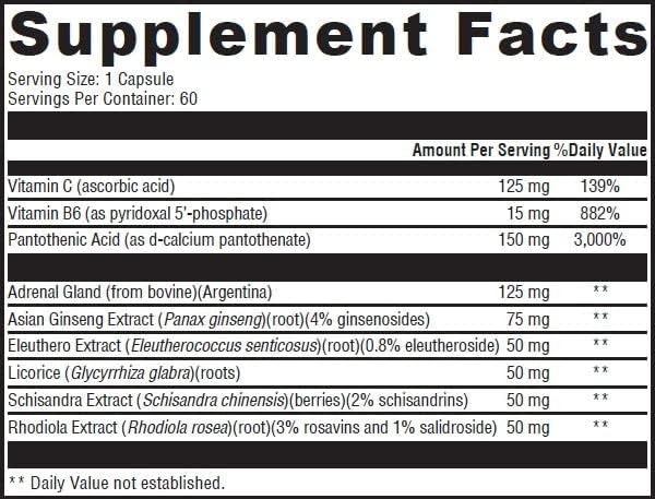 Adrenal Complex + Dietary Supplement - Promotes Energy Production and Stamina 60 Capsules