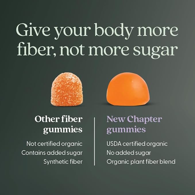 New Chapter Organic Fiber Gummies for Adults &amp Kids (Age 4+) Plant-Based Prebiotic Fiber for Digestive Health Vegan Non-GMO USDA Organic Gluten Free Citrus-Berry Flavored 60 ct